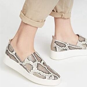 Vince Beige and Black Snake-Print Slip-On Sneakers